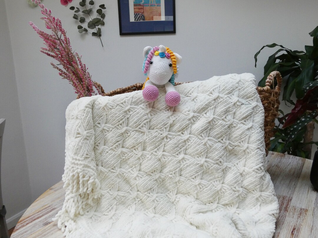 Super Soft White Baby Blanket Hand Knitted Etsy