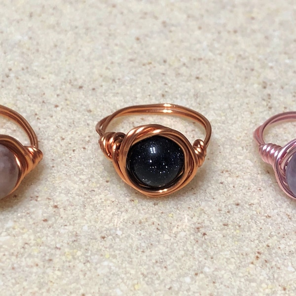 That's A Wrap Gemstone Copper Wire Wrapped Rings
