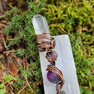 Rainbow Flourite Magic Travel Wand with Quartz Point and Rustic Oxidized Copper