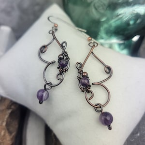 Butterfly Gemstone Wire Wrap Copper Earrings with Amethyst