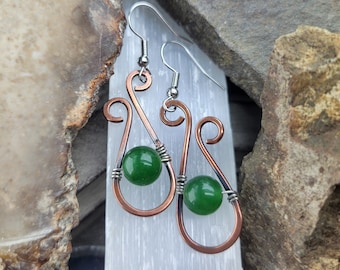 Jade Gemstone Earrings with Copper Silver Wire