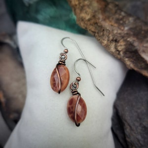 Fire Agate Copper Wire Wrapped Gemstone Earrings