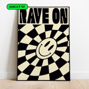 Rave On Acid House Poster | 90s Printable Rave Wall Art | Positive Interior Design | DJ Home Bauhaus Geometric Art DIGITAL DOWNLOAD
