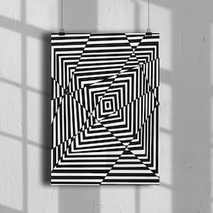 Geometric Wall Art Broken Line Glitch | Black and White Trippy Home Decor