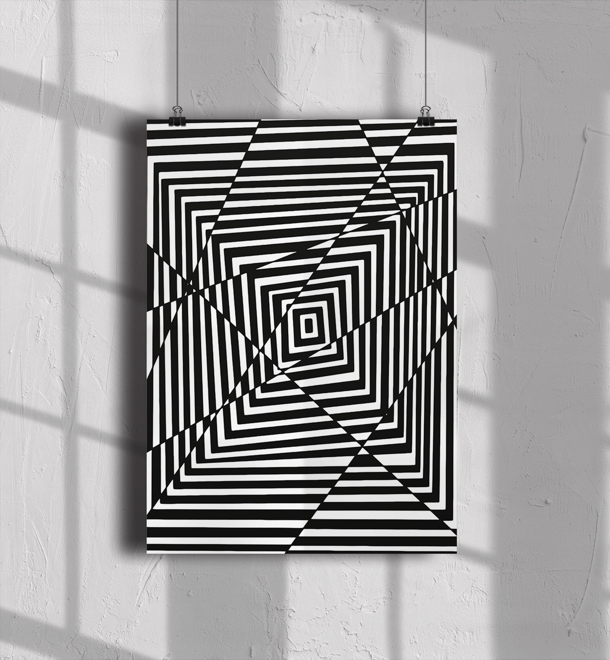 Geometric Wall Art Broken Line Glitch | Black and White Trippy