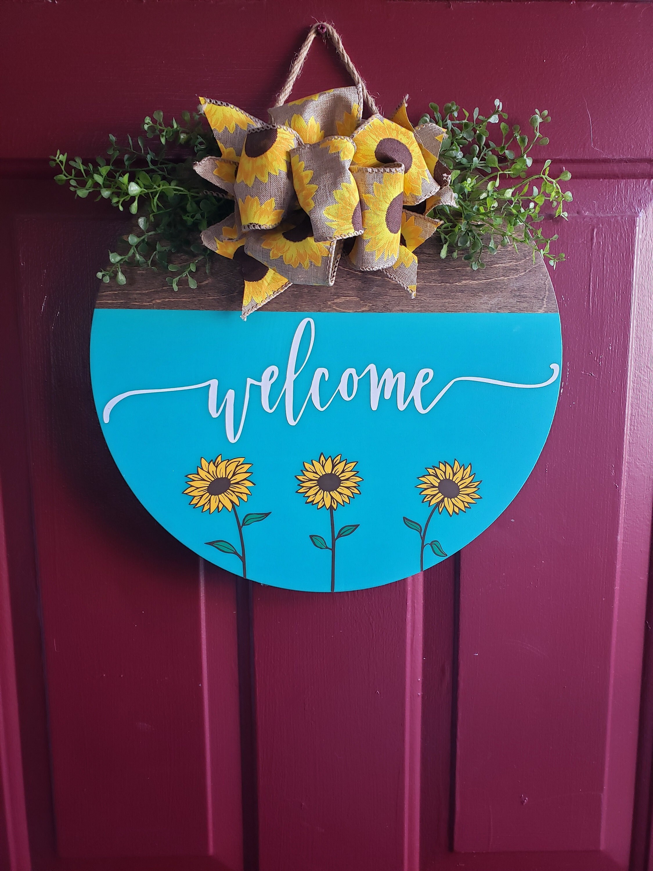 Sunflower Door Hanger Welcome Sign Sunflower Wreath - Etsy