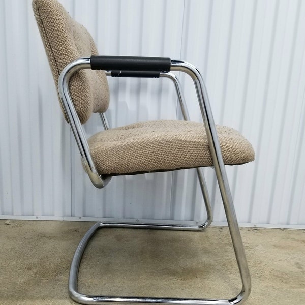 Vintage Chrome Steelcase Chairs 1980s Neutral Wooly Tweed Cantilever Chairs (only 2 left! sold individually)