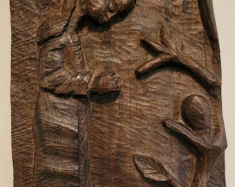 Vintage Prayer Handmade Carved Wood Art Piece - Wall Hanging