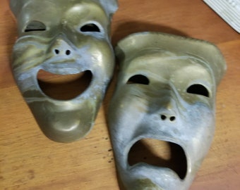 Just Reduced! Vintage Set- Brass Comedy and Tragedy Wall Hanging Masks