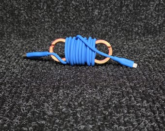 3D Printed iPhone Cable Holder with 6ft Charging Cord – Compact Organizer (Blue)