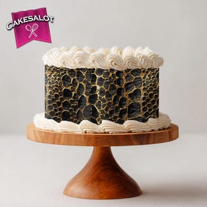 Schwarz Gold Schlange Schlangenleder Drache essbare Druck Kuchen Wrap Band Topper Icing Sheet Geburtstagskuchen Bäcker Geschenk