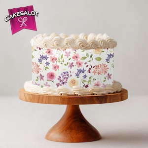 Pretty Floral Flowers Cake Topper Edible Ribbon Wrap Icing Sheet Topper Floral Birthday Cake Edible Flowers Retirement 60th Birthday Cake