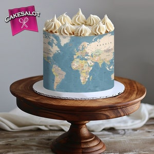 World Map Globe Edible Print Cake Wrap Icing Sheet Topper Travelling Holiday Emigrating Emigration Moving New Country Cake Topper Decoration