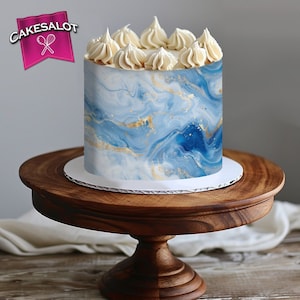 Imagen comestible con efecto mármol azul, blanco y dorado, tamaño A4, para envolver tartas, glaseado, decoración para tartas de cumpleaños número 30, 40 y 50 para el Día del Padre