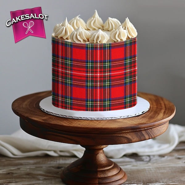 Red Tartan Fabric Edible Print Cake Wrap Icing Sheet Topper | Scottish 18th 30th 40th 60th birthday cake topper idea theme
