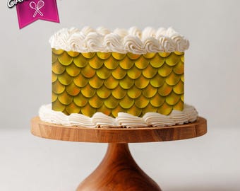 Gold Dragon Cake Topper Wrap: Edible Icing Sheet Cake Decoration, Book Reader Fantasy Decor