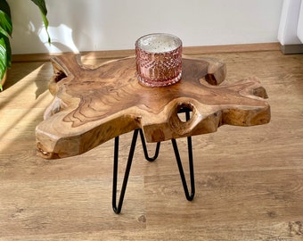 Table d’appoint design « Oscar » en bois de teck massif, rustique