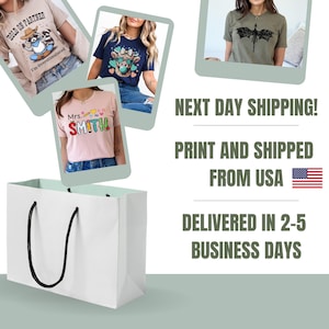 May include: The image showcases a white shopping bag with black handles, accompanied by four t-shirts with various designs. The shirts feature text and graphics, including a raccoon, a bear, and a dragon. The text "HOLD ON PARTNER" and "I'm Overstimulated" are visible.