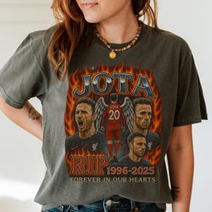 Jota Tribute Shirt, RIP Diogo Jota 1996 to 2025 Tee, Forever in Our Hearts Liverpool Shirt, Angel Jota Memorial Flames Comfort Colors