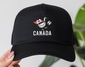 Canada Soccer Goose Hat, Embroidered Funny Goose Cap, Patriotic Canadian Soccer Dad Hat, Soccer Mom Gift, Sports Fan Baseball Cap