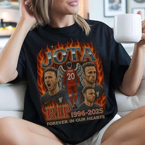 Jota Tribute Shirt, RIP Diogo Jota 1996 to 2025 Tee, Forever in Our Hearts Liverpool Shirt, Angel Jota Memorial Flames Comfort Colors