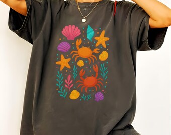 Crab Beach Shirt, Colorful Ocean Tee, Sea Life Sweatshirt, Coastal Summer Shirt, Beach Lover Gift, Tropical Vacation Tee