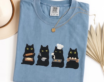 Black Cat Baking Shirt, Cute Kitty Biscuits TShirt, Cozy Baker Lover Gift, Unisex Comfort Colors Tee
