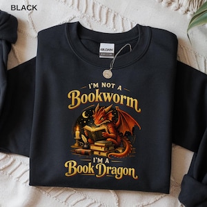 Book Dragon Shirt, Fantasy Bookworm Reader Sweatshirt, Book Lover Gift, Cozy Reading Booktok Tee Black