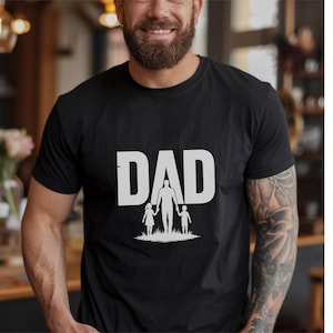 Family Dad Shirt, Father and Kids Silhouette T-Shirt, Father&#39;s Day Gift from Daughter & Son, Minimalist Dad Graphic Tee for Proud Fathers