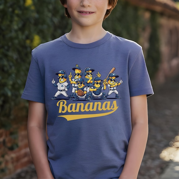 Bananas Baseball Kids Shirt Funny Sports Team Tee Youth Gildan Heavy Cotton T-Shirt Boys Girls Gift for Baseball Fans and Players