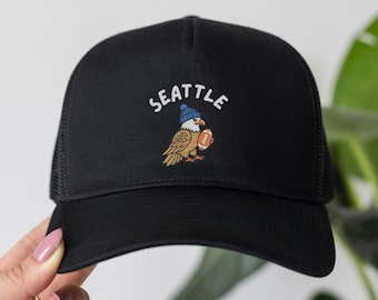 Seattle Football Hat, Embroidered Bird Dad Cap, Seattle Fan Gift, Football Mom Hat, Sports Fan Hat, Womens Mens Gift