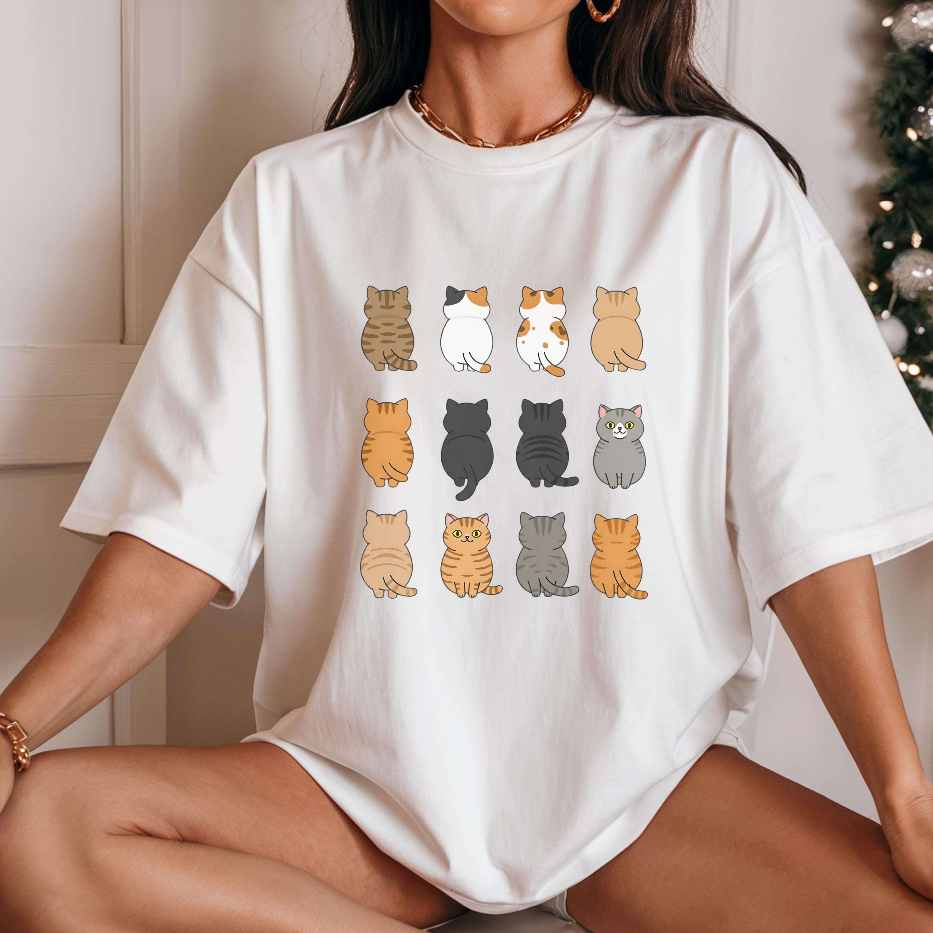 Cute Cat Shirt, Funny Cartoon Cat Butt Tee, Cat Lover Gift, Grid of Kitties T-Shirt, Animal Pet Parent Apparel, Whimsical Mom Cat Graphic