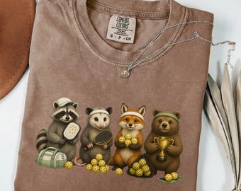 Woodland Animals Pickleball Shirt, Cute Pickleball Tee, Raccoon Fox Bear Sweatshirt, Pickleball Player Gift, Animal Shirt
