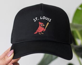 St Louis Baseball Hat, Embroidered Bird Dad Cap, Baseball Mom Gift, Cute Sports Fan Hat, St Louis Fan Cap, Womens Mens Baseball Hat