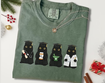 Pharmacy Graduation Shirt, PharmD Gift, Cute Black Cat Grad Tee, Pharmacist Gift, Pharmacy Student Sweatshirt, Graduation Gift