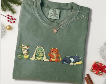 Reading Dragons Shirt, Cute Book Lover Gift Fantasy Dragon Tee, Cozy Reader Sweatshirt, Comfort Colors Bookish Shirt, Librarian Gift