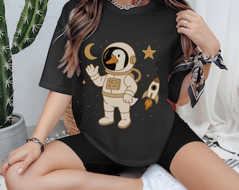Silly Goose Astronaut Shirt Space Duck Graphic Tee Funny Space Cadet Goose Comfort Colors Unisex Gift for Astronomy Lovers Men and Women