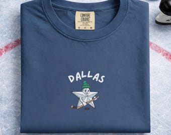 Dallas Hockey Shirt, Embroidered Dallas Star Hockey Sweatshirt, Comfort Colors Texas Hockey Fan Gift, Cute Hockey Mascot Tee