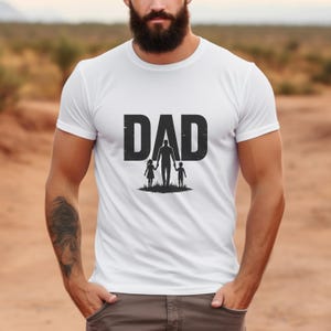 Family Dad Shirt, Father and Kids Silhouette T-Shirt, Father&#39;s Day Gift from Daughter & Son, Minimalist Dad Graphic Tee for Proud Fathers