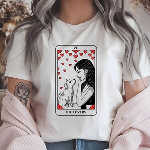 Camiseta de la Carta del Tarot de los Enamorados, Camiseta Mística Oculta, Regalo para Amantes del Tarot, Lectores, Astrología, Amantes de los Perros, Almas Espirituales, Camiseta de San Valentín