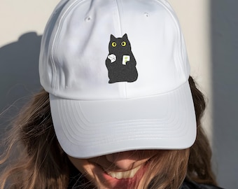 Black Cat Mahjong Hat, Embroidered Cat Dad Cap, Mahjong Lover Gift, Cute Mahjong Hat, Funny Cat Hat, Womens Mahjong Player Gift