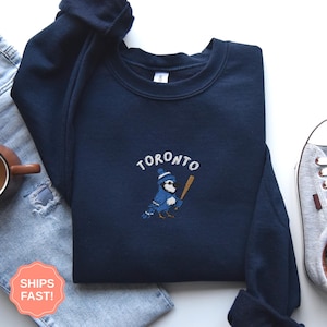 Sudadera bordada de béisbol de Toronto, cuello redondo con el pájaro Blue Jay, regalo deportivo para fanáticos del béisbol canadiense, suéter unisex de invierno para hombre y mujer.