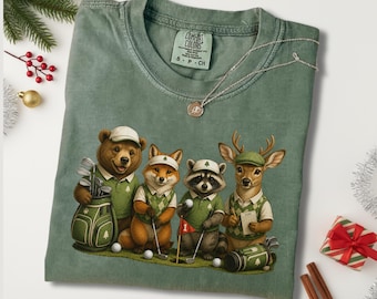 Woodland Animals Golf Shirt, Cute Golf Tee, Bear Fox Raccoon Deer Sweatshirt, Golf Lover Gift, Funny Animal Golf Shirt