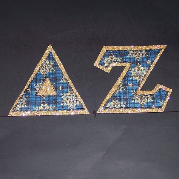 Delta Zeta Shirt -- Snowflakes on Gold Glitter