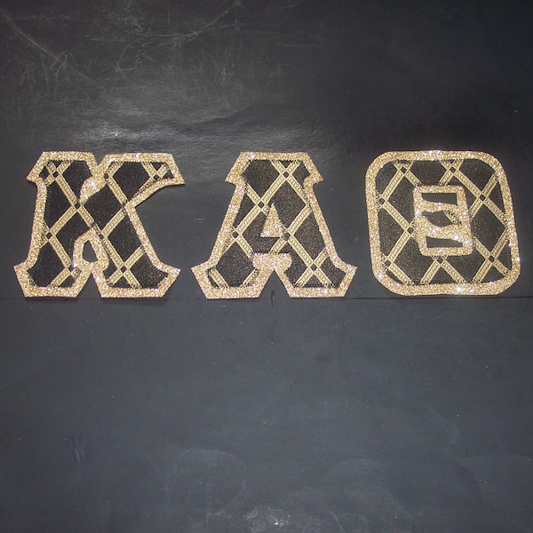 Kappa Alpha Theta Shirt -- Black and Gold Diamonds on Gold Glitter