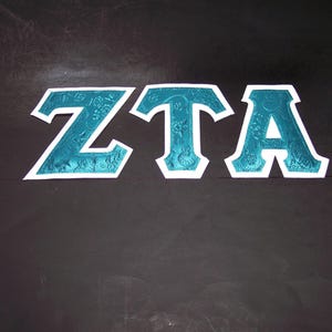 Zeta Tau Alpha Shirt -- Shiny Teal Roses on White Twill