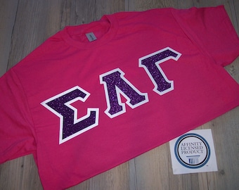 Sigma Lambda Gamma Shirt -- Majestic Purple Glitter on White Twill