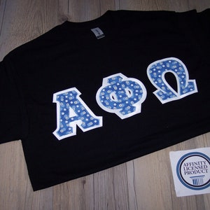 Alpha Phi Omega Shirt -- Tiny Daisies on White Twill