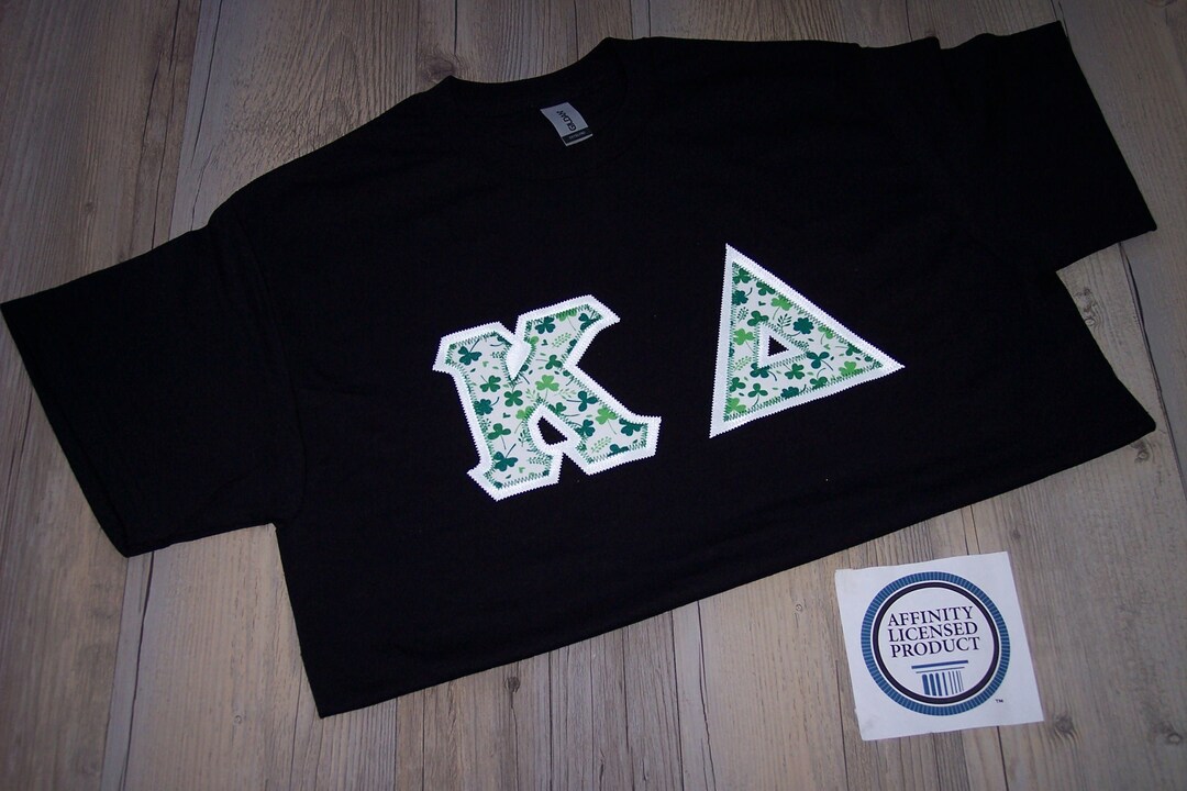 Kappa Delta Shirt -- Green Shamrocks on White Twill