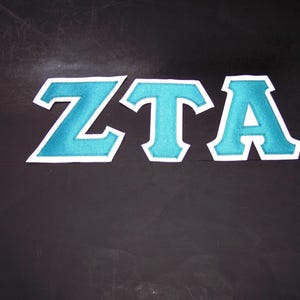 Zeta Tau Alpha Shirt -- Teal Twill on White Twill